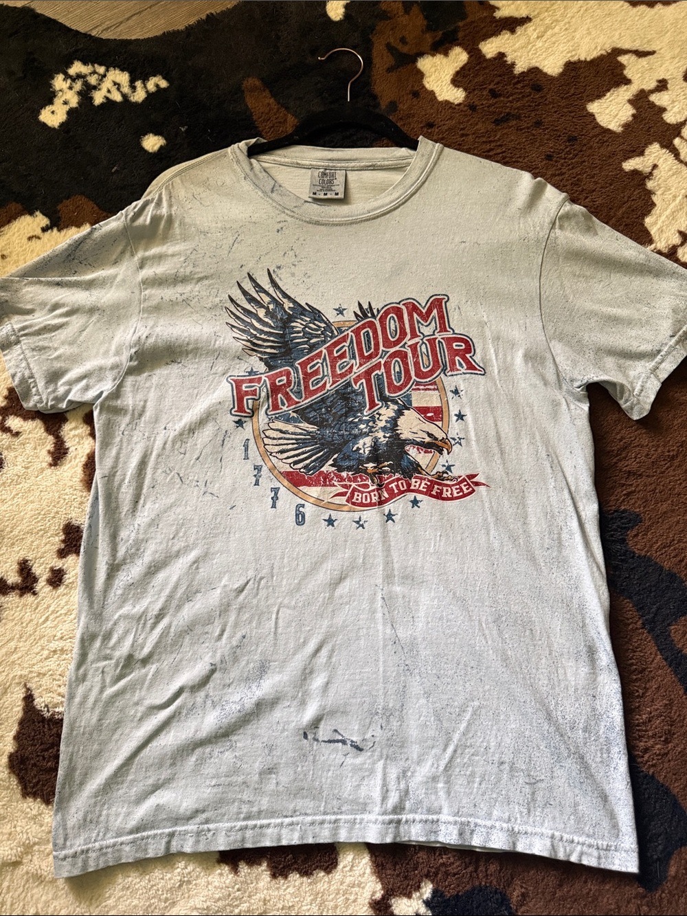 Comfort Colors Light blue distressed Freedom Tour Eagle Graphic Tee